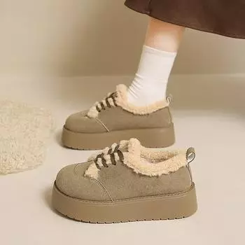 2024 Designer Cotton Snow Boots Winter Women Fuzzy Furry Fur Ankle Boots Faux Suede Platform Boots Warm Plush Skiing Botas Mujer 35 хаки