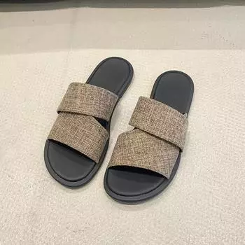 2024 Designer summer new women s slippers fashion Bathroom outdoor walking sandals Fashion all-matching women s shoes 35 бежевый