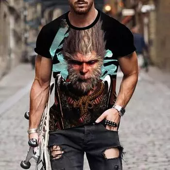 2024 Детская футболка для взрослых, супербольшая, Wukong, новый топ и футболка, повседневная фантазийная одежда, узор, мужская футболка с принтом, мужская S