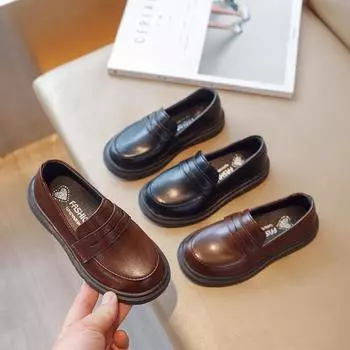 2024 Детская кожаная обувь для девочек, детские мокасины, без застежек, школьные туфли на плоской подошве, повседневные кроссовки для свадебных вечеринок, шоу 21-36, симпатичные 21 (inner 13.2cm) чёрный