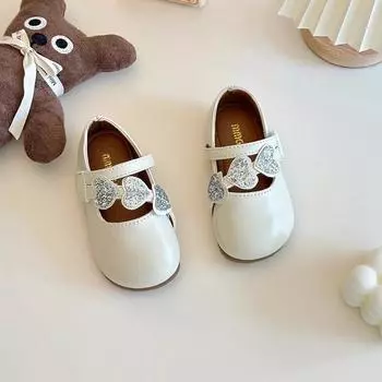 2024 Детская кожаная обувь для девочек, осень, новая мода, корейский стиль, мягкая, удобная, нескользящая, сладкая, любимая, универсальная обувь 21 чёрный