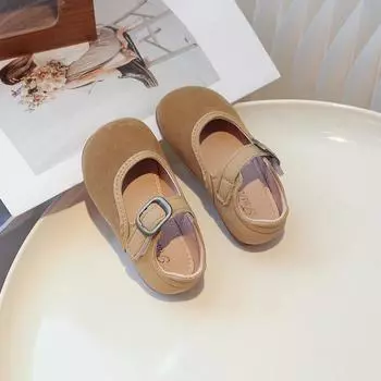 2024 Детская кожаная обувь для девочек, осенняя, новая, корейская, модная, мягкая, нескользящая, повседневная, простая, универсальная обувь 21 бежевый