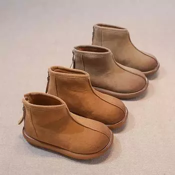 2024 Детская кожаная обувь для девочек, зимняя, новая, модная, корейский стиль, мягкая подошва, нескользящая, универсальная, шикарная, повседневная обувь 23 коричневый