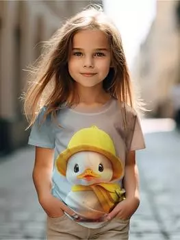 2024 Детская летняя одежда Повседневная футболка с коротким рукавом и круглым вырезом для девочек Футболки с рисунком на открытом воздухе Kawaii Одежда для девочек-подростков 100