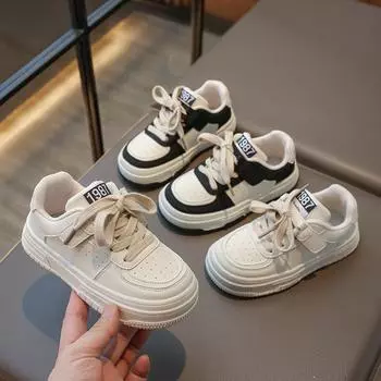 2024 Детская обувь для мальчиков, весна-осень, спортивная обувь для малышей, универсальные кроссовки для детей и девочек с толстой подошвой, повседневные кроссовки для бега 27 чёрный