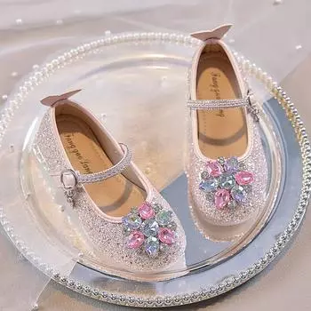 2024 Детская обувь принцессы для девочек, осенняя новая мода в корейском стиле, мягкая подошва, нескользящая, универсальная, шикарная, кожаная обувь 26 розовый