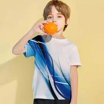 2024 Детская одежда Футболка для мальчиков с коротким рукавом и 3D-принтом в виде ряби Детская летняя одежда Повседневная мода Круглый вырез для девочек Топ 100