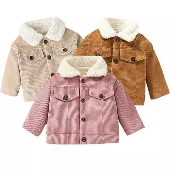 Детская осенняя одежда Вельветовые детские куртки из овечьей шерсти для девочек Пальто для мальчиков Детская верхняя одежда Одежда для новорожденных Топы для малышей 9-12M коричневый