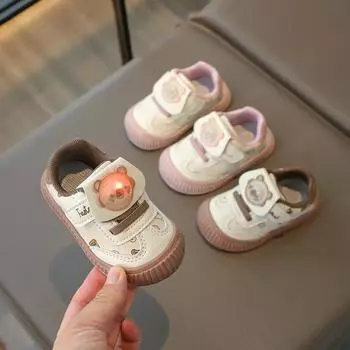 2024 Детская повседневная обувь для девочек, осенняя новая мода в корейском стиле, мягкая подошва, нескользящая, универсальная обувь для обучения и ходьбы 16 хаки