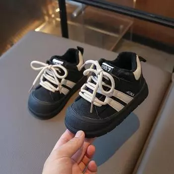 2024 Детская повседневная обувь для девочек, зимняя новая мода в корейском стиле, мягкая подошва, нескользящая, универсальная, шикарная, плюшевая детская обувь 18 хаки