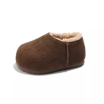 2024 Детская Повседневная Теплая Обувь для Девочек Зимняя Новая Мода Корейский Стиль Мягкая Подошва Противоскользящая Универсальная Шикарная Кожаная Обувь 23 коричневый