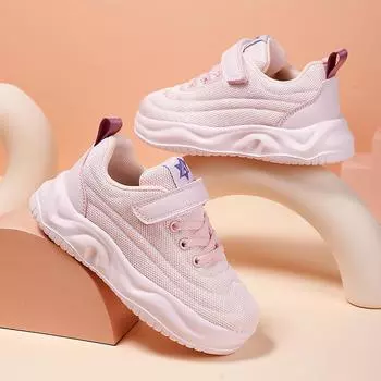 2024 Детская спортивная сетчатая дышащая и удобная обувь, кроссовки для мальчиков и девочек с застежкой-липучкой 28 чёрный