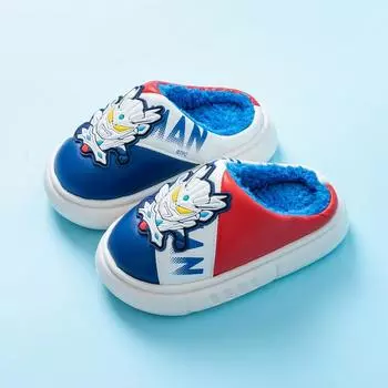 2024 Детские хлопковые тапочки Милые тапочки с героями мультфильмов для мальчиков и девочек Осенне-зимние семейные домашние тапочки для малышей на платформе 28 синий