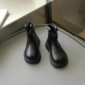 2024 Детские короткие ботинки для девочек, осенние, новые модные, корейские, мягкие, нескользящие, британские, универсальные, повседневные, кожаные туфли 26 чёрный