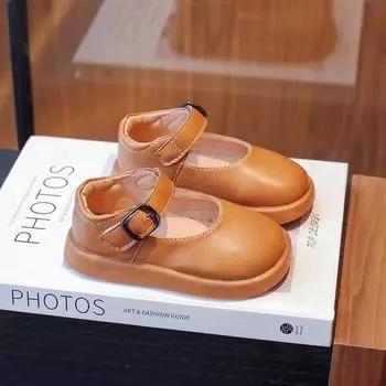 2024 Детские кожаные туфли для девочек Осень Новая мода Элегантная мягкая подошва Однотонные в корейском стиле Туфли принцессы Универсальные 23 коричневый