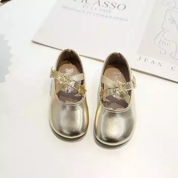 2024 Детские кожаные туфли для девочек, осень, новая мода, корейский стиль, мягкие, удобные, повседневные, принцесса, универсальные танцевальные туфли 23 золотой
