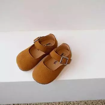 2024 Детские кожаные туфли для девочек, осень, новая мода, корейский стиль, мягкая подошва, нескользящая, универсальная обувь Мэри Джейн в стиле ретро 23 хаки