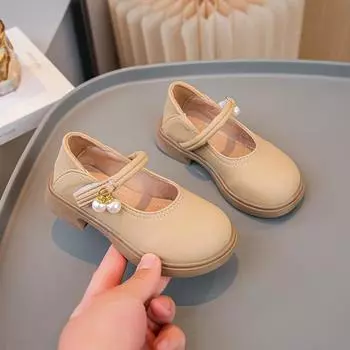 2024 Детские кожаные туфли для девочек, осень, новая мода, корейский стиль, мягкая подошва, нескользящая, элегантная, универсальная обувь принцессы 26 абрикосовый