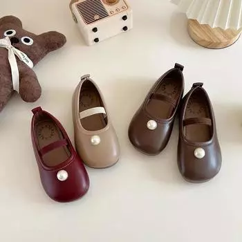 2024 Детские кожаные туфли для девочек, осень, новая мода, корейский стиль, мягкая подошва, нескользящая, элегантная, универсальная обувь принцессы 23 абрикосовый