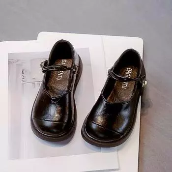 2024 Детские кожаные туфли для девочек, осенние, новые, модные, корейский стиль, мягкая подошва, нескользящие, повседневные, универсальные, принцесса, обувь 27 бежевый