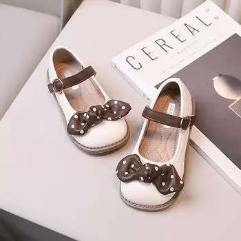 2024 Детские кожаные туфли для девочек, осенние новые модные милые туфли-бабочки с мягкой подошвой, нескользящие, универсальные, шикарные туфли принцессы 23 бежевый