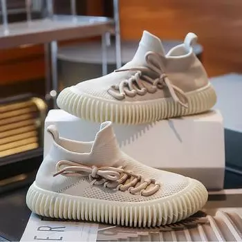 2024 Детские кроссовки Детская повседневная обувь Туфли на плоской подошве Дышащие детские носки Обувь Нескользящая спортивная обувь для мальчиков и девочек 26 бежевый