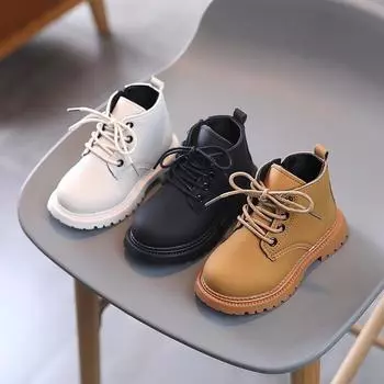 2024 Детские осенние ботинки, однотонные зимние плюшевые ботинки для девочек, теплые модные детские ботинки из хлопка для мальчиков, универсальные повседневные ботинки 21 жёлтый