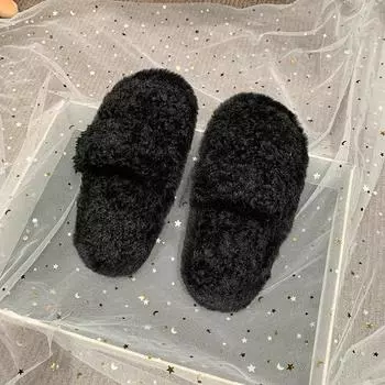 2024 Детские плюшевые туфли для девочек, зимние новые модные корейские туфли с мягкой подошвой, нескользящие, повседневные, универсальные, шикарные, кожаные туфли на плоской подошве 26-27 чёрный