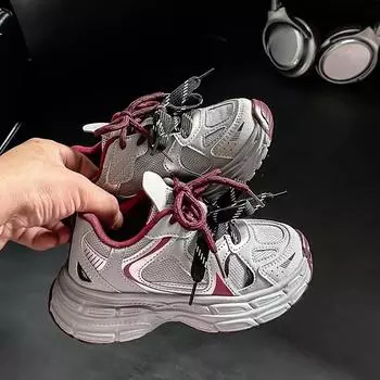 2024 Детские повседневные кроссовки для девочек и мальчиков, осень, новые модные корейские туфли с мягкой подошвой, нескользящие, универсальные спортивные туфли 27 красный