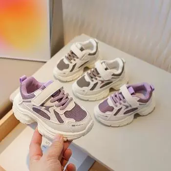 2024 Детские теннисные туфли Модные сетчатые дышащие детские кроссовки для бега для мальчиков Повседневные кроссовки Универсальные школьные спортивные туфли для девочек Нескользящие 22 хаки