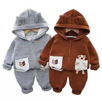 Детский комплект одежды с капюшоном и штанами из 2 предметов для мальчика, комплект одежды на осень и весну для мальчиков 80cm коричневый
