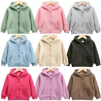 2024 Детское флисовое пальто с капюшоном, однотонная хлопковая теплая зимняя одежда для мальчиков и девочек, детская толстовка, плотная верхняя одежда в Корейском стиле 90