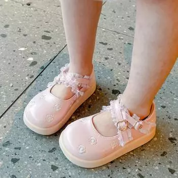 2024 Девочки принцесса кожаные туфли Лолита стиль дети повседневные туфли Мэри Джейн мода вышитые цветы милые детские одинарные туфли 26 розовый
