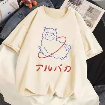 2024 Девушка Женщины Мультфильм Футболка Милые Футболки Хлопок Короткий Рукав Принт Топы XS