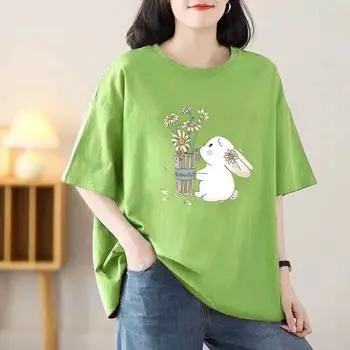 2024 Девушка Женщины Мультфильм Футболка Милые Футболки Хлопок Короткий Рукав Принт Топы XS