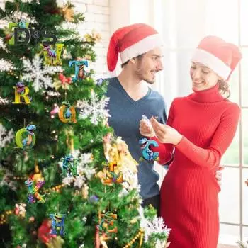 2024 Динозавр Буква Адвент Календарь Рождественский Отсчет Украшение Набор 24-дневный Акриловый 2D Подвесной Украшение для Детей Взрослых Декор Дерева A