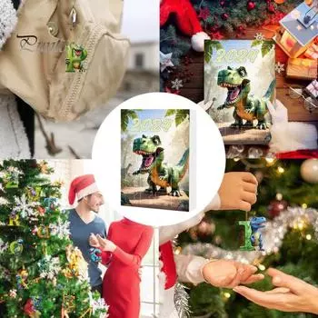 2024 Динозавр Буква Адвент Календарь Рождественский Отсчет Украшение Набор 24-дневный Акриловый 2D Подвесной Украшение для Детей Взрослых Декор Дерева A