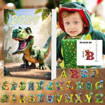 2024 Динозавр Буква Адвент Календарь Рождественский Отсчет Украшение Набор 24-дневный Акриловый 2D Подвесной Украшение для Детей Взрослых Декор Дерева