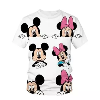 2024 Disney Mickey 3D Print Short Sleeve Mickey Mouse Fashion Summer Cartoon Kids Boy Girls Футболка 100 cm