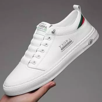 2024 Дизайнерская обувь для мужчин Повседневная обувь из натуральной кожи Модные туфли для скейтбординга на плоской подошве Молодежные крутые кроссовки без застежек 38 белый