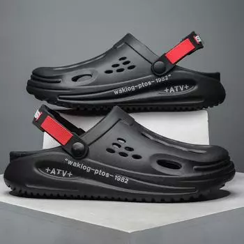 2024 Дизайнерские мужские летние сандалии Сабо Домашние тапочки на платформе для сада Повседневные шлепанцы Мягкая подошва Легкие пляжные тапочки 38 чёрный