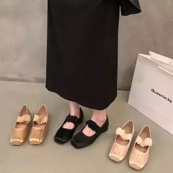 2024 Дизайнерские женские туфли Мэри Джейн с квадратным носком, модные туфли с открытым носком, повседневные офисные женские туфли-лодочки Size 35(foot 22.5cm) хаки