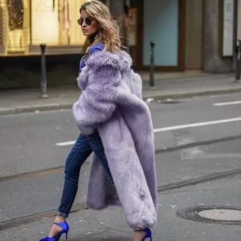 2024 длинношерстное пальто модное уличное хипстерское осенне-зимнее утолщенное пальто с искусственным мехом с лацканами женское пальто S флуоресцентный зеленый