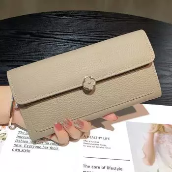 2024 Длинные женские кошельки из натуральной коровьей кожи, клатч, вместительная женская сумка, первый слой коровьей кожи, бумажник с цветочной застежкой чёрный