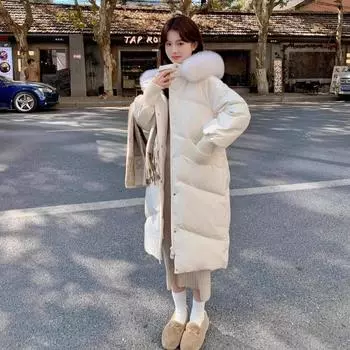 2024 длинный пуховик женский зимний меховой воротник утолщенный теплый свободный пиджак модный тренд темперамент теплый S recommends within 65kg