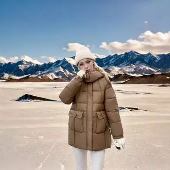 2024 down cotton clothes women s medium and long Korean version new thickened fashion hooded warm bread clothes jacket tide M [Recommended below 60kg] чёрный