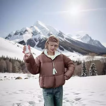 2024 Down Cotton Jacket Women s Fluffy New Short Fashion Foreign Style Stand Collar Korean Version Thickened Cotton Jacket Tide M [recommended below 52.5kg] чёрный