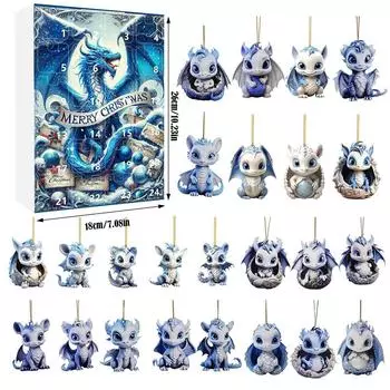 2024 Дракон Адвент Календарь Акриловая Рождественская Елка Мультфильм Синий Дракон Украшения 24 Дня Рождества Адвент Календарь Подвеска L