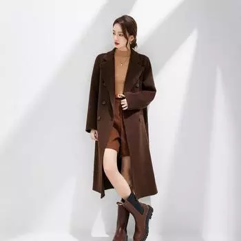 2024 двухстороннее шерстяное пальто женское свободное темпераментное дизайнерское чувство удлиненное длинноворсовое пальто куртка S (90-65kg)