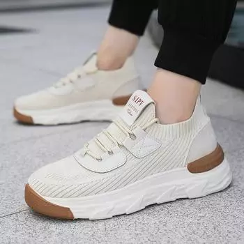 2024 дышащая сетчатая обувь с толстой подошвой, мягкие удобные кроссовки для бега на плоской подошве, нескользящие кроссовки для активного отдыха, мужские кроссовки Zapatos Tenis 39 бежевый